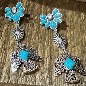 Navajo Thunderbirds & Turquoise: Enchanting Three Charm Dangle Earrings